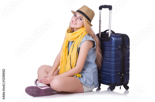 Photo: Young girl traveller isolated on white Young girl traveller isolated on white