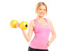 Photo: An attractive young woman lifting a dumbbell An attractive young woman lifting a dumbbell