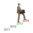 Foto: Advancement. Businessman walking on drawing stairs Advancement. Businessman walking on drawing stairs