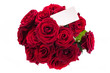 bouquet of red roses with a blank