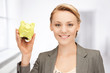 lovely woman with piggy bank