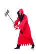 Photo: Executioner in red costume with axe on white Executioner in red costume with axe on white