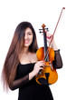Young performer with violin on white