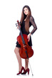 Young performer with violin on white