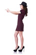 Woman gangster with handgun on white