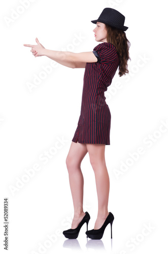 Photo: Woman gangster with handgun on white Woman gangster with handgun on white