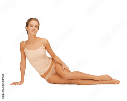 Photo: beautiful woman in beige cotton underwear beautiful woman in beige cotton underwear