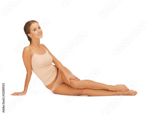 Photo: beautiful woman in beige cotton underwear beautiful woman in beige cotton underwear