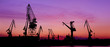 Industrial view at night in shipyard.