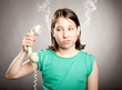 young girl with telephone overwhelmed