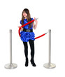 young model near stanchion barrier