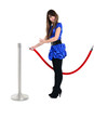 cute teen invites guest with welcone gesture sign