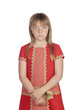 Angry child with a elegant red dress