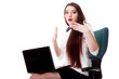 Photo: business woman reading bad news at laptop business woman reading bad news at laptop