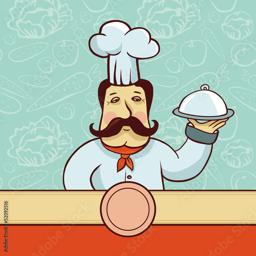 Vector: Vector cartoon character - chef cook with plate Vector cartoon character - chef cook with plate