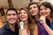 People karaoke singing
