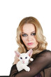 woman with oriental shorthair cat
