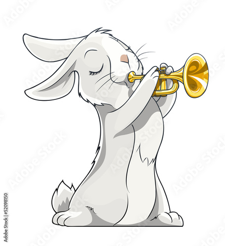 Vector: hare playing trumpet hare playing trumpet