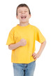 boy in the yellow laughs