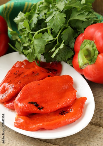 Photo: grilled red bell pepper on a plate grilled red bell pepper on a plate