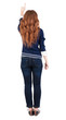 Back view of  pointing woman