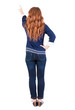 Back view of  pointing woman.