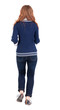 back view of running  woman  in  jeans