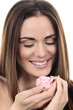 Cute woman with pink rose