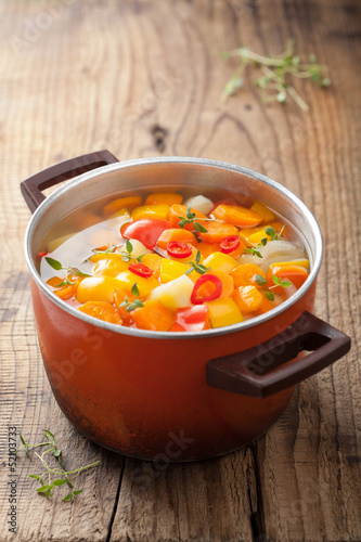 Photo: vegetable soup in pot vegetable soup in pot