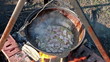 Cooking pilaf.Stewed meat.