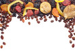 Decorative frame with different dried fruits