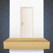White door on shelf. 