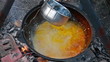 Cooking pilaf. Add the water