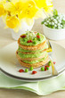 Buckwheat pancakes with peas cream