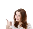 young woman with thumb up (white background)