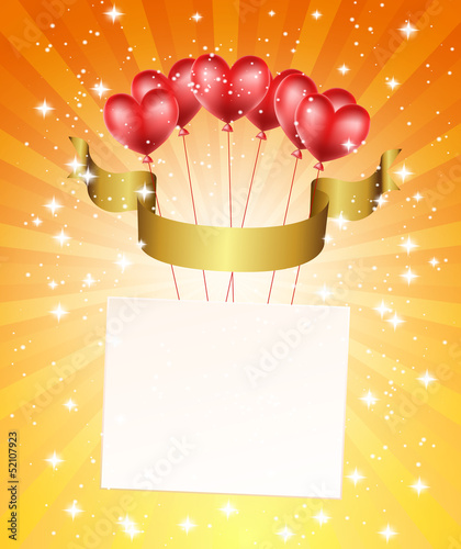 Vector: background with balloons,stars, ribbon and rays background with balloons,stars, ribbon and rays