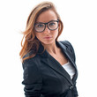 portrait of attractive woman with glasses isolated on white