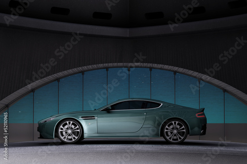 Illustration: Sportwagen vor moderner Betonkonstruktion Sportwagen vor moderner Betonkonstruktion