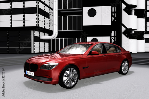 Illustration: Rote Limousine vor moderner Bürogebäudefassade Rote Limousine vor moderner Bürogebäudefassade
