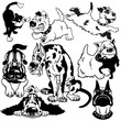 cartoon dogs black white set