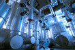 Industrial zone, Steel pipelines and cables in blue tones