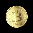 Golden Bitcoin on black - isolated with clipping path