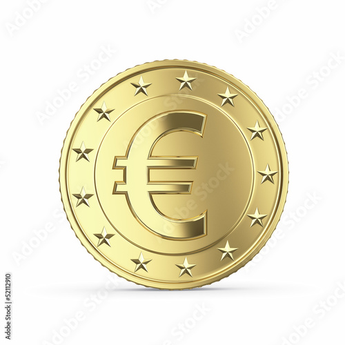 Illustration: Golden euro coin isolated on white background with clipping path Golden euro coin isolated on white background with clipping path