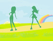 rollerskating silhouettes girls