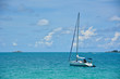 Sailboat on the sea with blue sky and cloudy