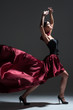 Young sexy dancing woman in red dress