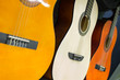 row of guitars in musical store