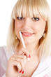 Photo: blond woman with a pen blond woman with a pen