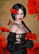 Beautiful brunette with poppies