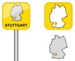 Stuttgart - Ortsschild, Button und Deutschlandkarte
